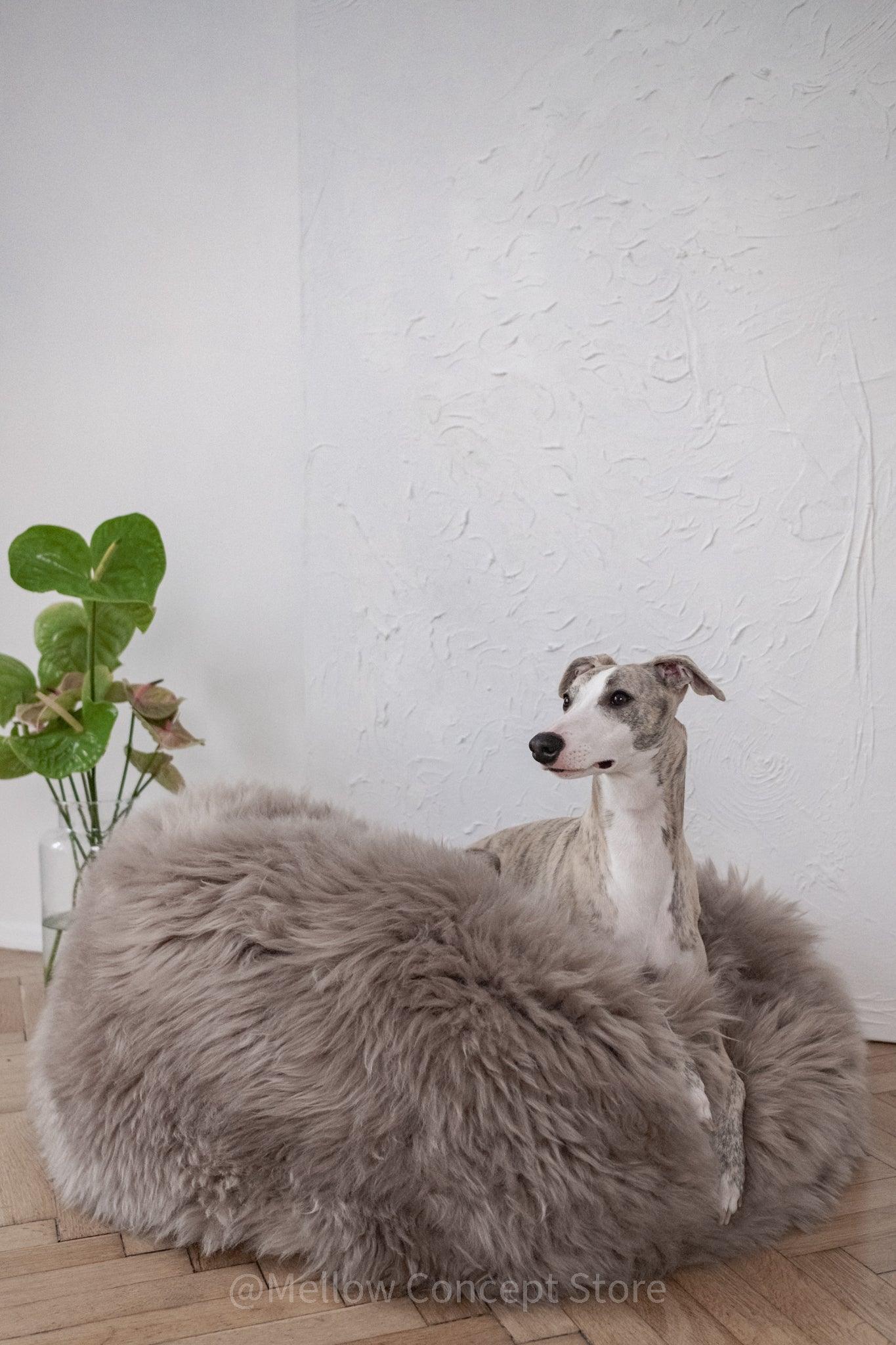 Oval Natural Sheepskin Pet Bed - Greige - Your Home