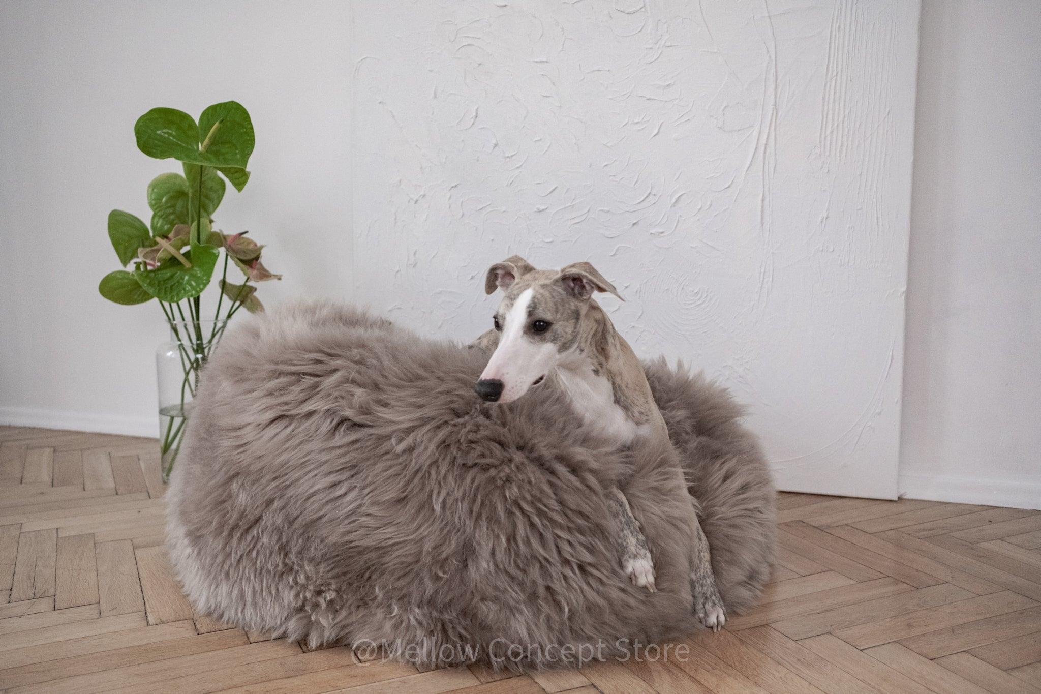 Oval Natural Sheepskin Pet Bed - Greige - Your Home