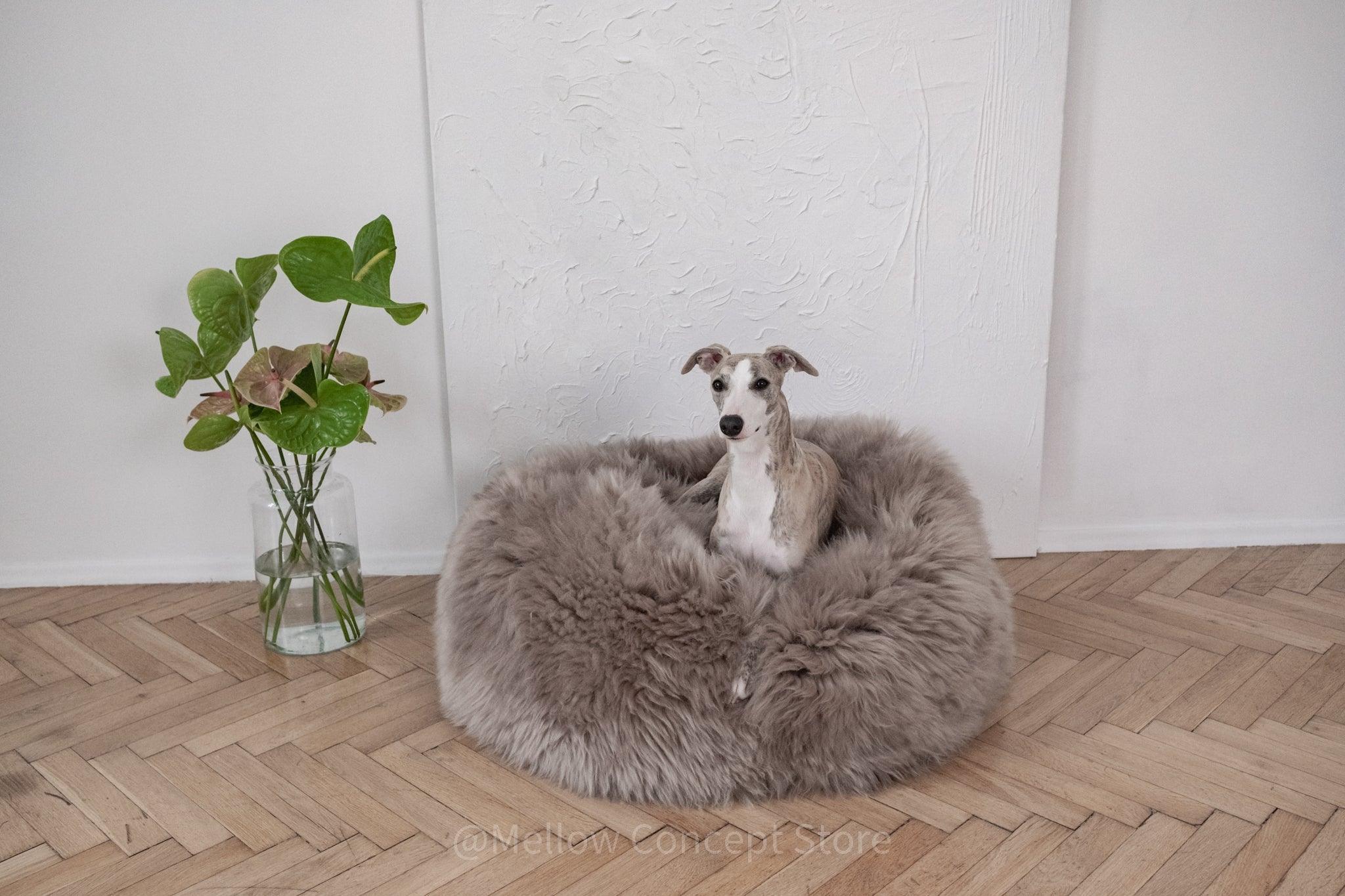 Oval Natural Sheepskin Pet Bed - Greige - Your Home