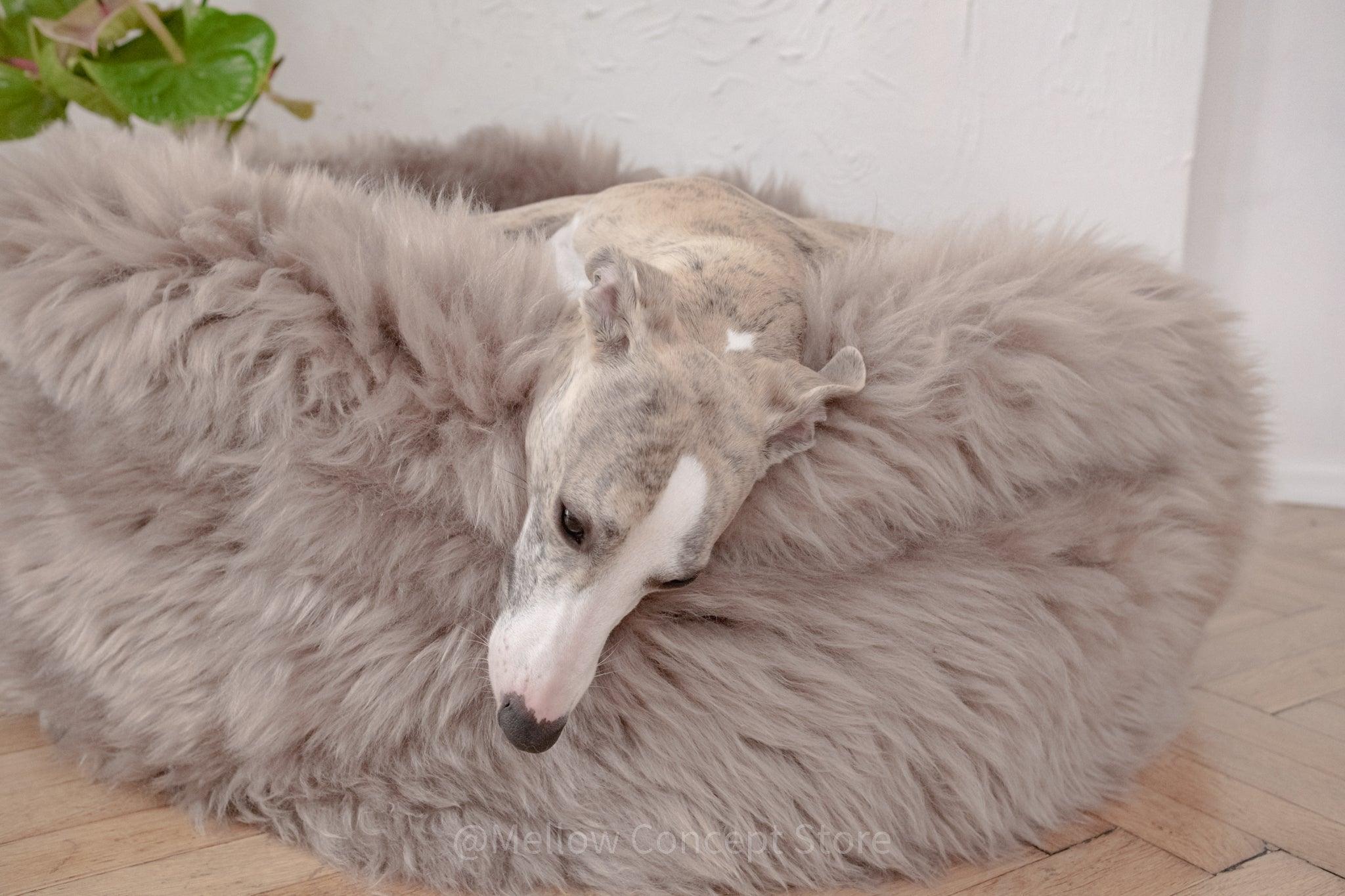 Oval Natural Sheepskin Pet Bed - Greige - Your Home