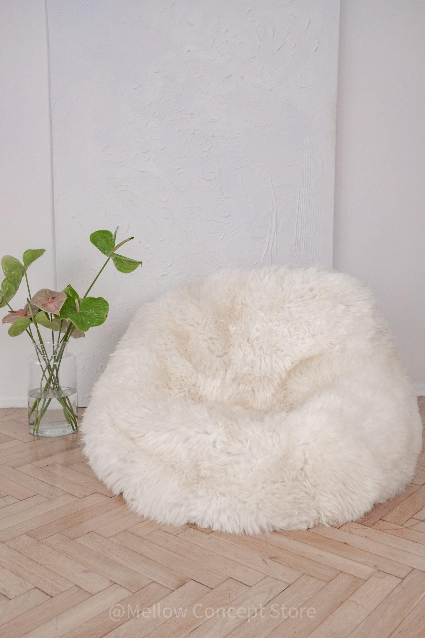 Natural Sheepskin Beanbag - White - Your Home