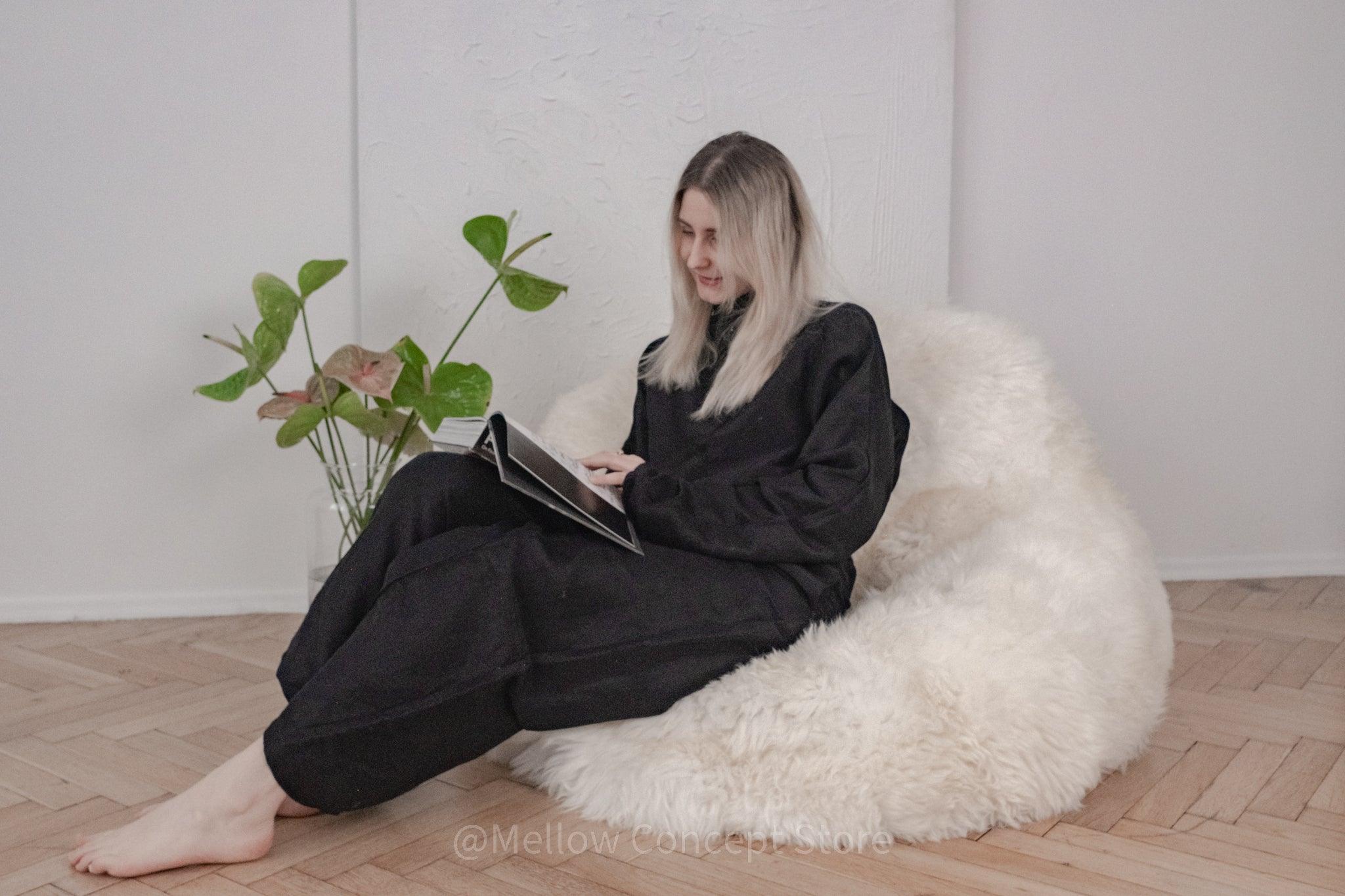 Natural Sheepskin Beanbag - White - Your Home