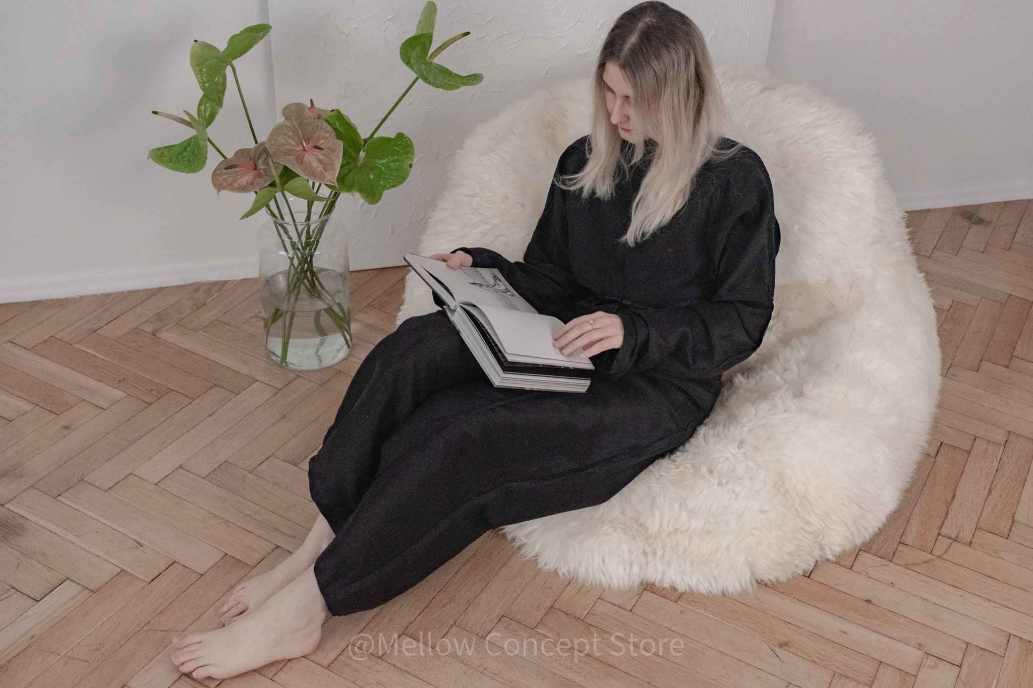 Natural Sheepskin Beanbag - White - Your Home