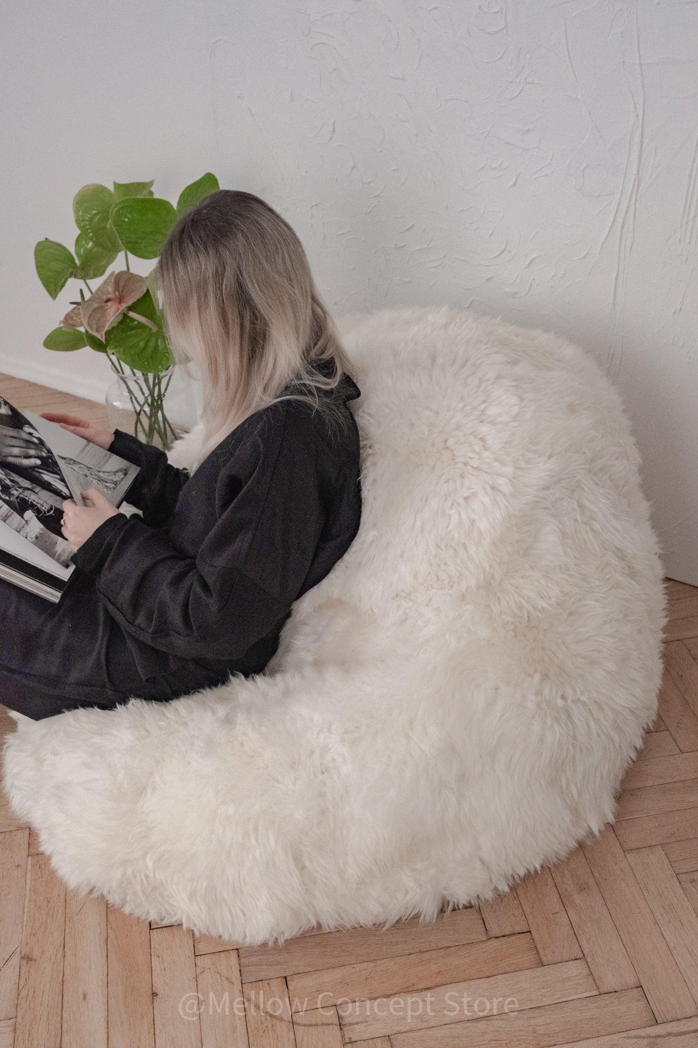 Natural Sheepskin Beanbag - White - Your Home