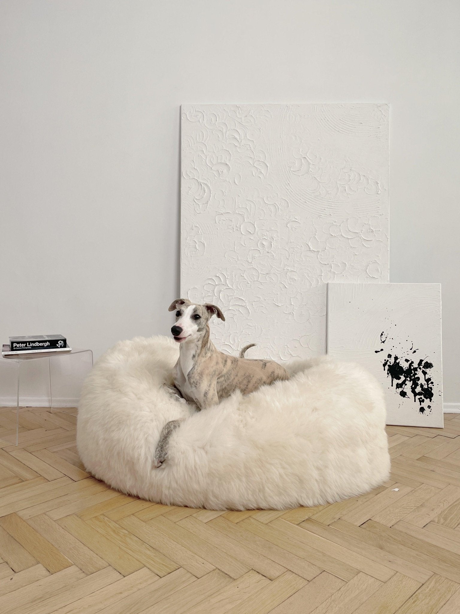 Oval Natural Sheepskin Pet Bed - White - Your Home