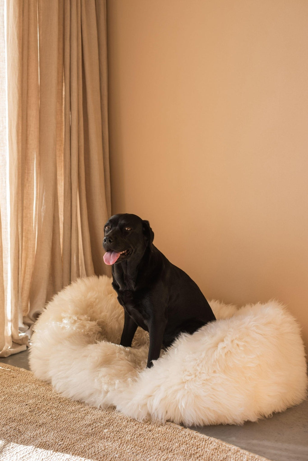 Oval Natural Sheepskin Pet Bed - White - Your Home