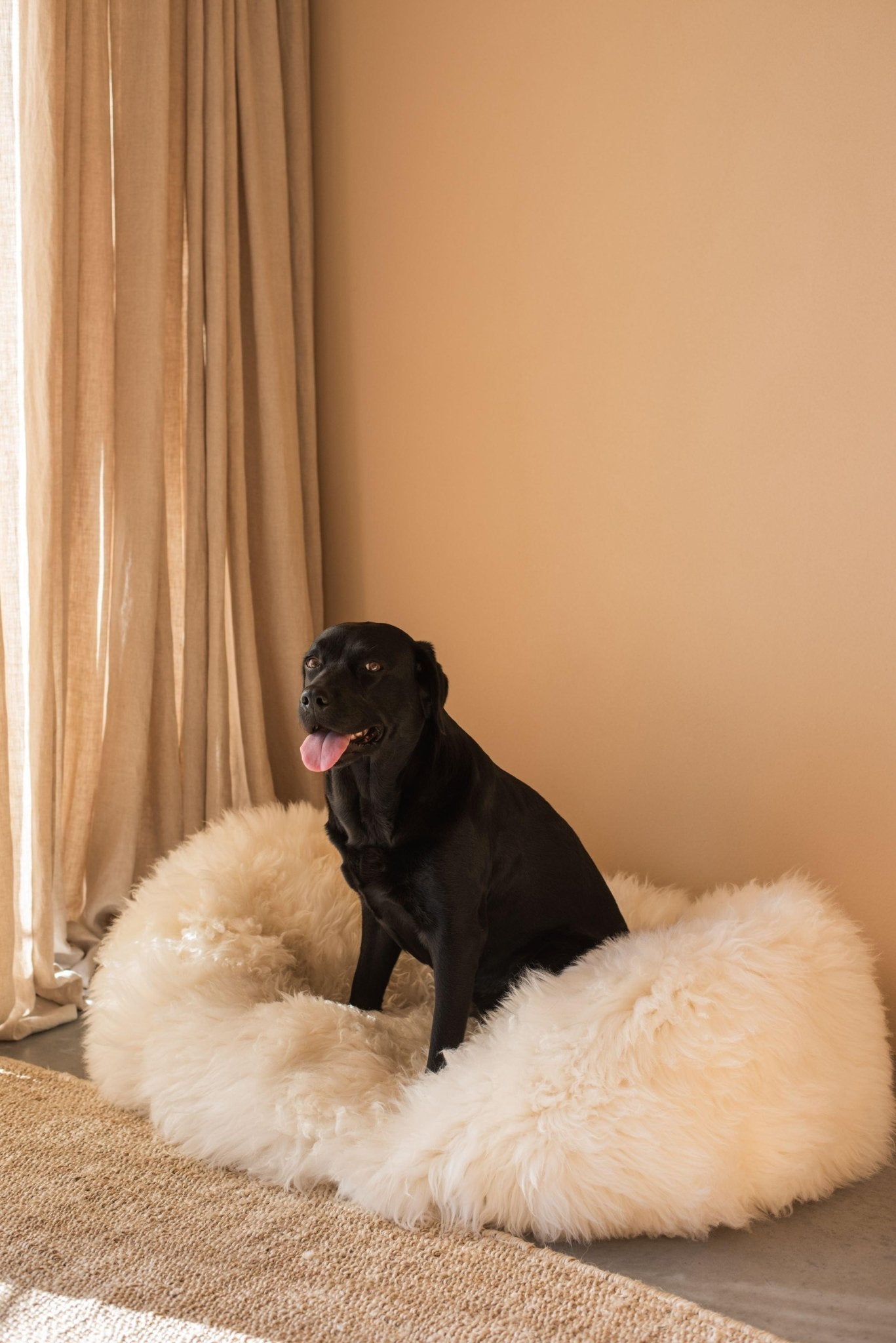 Oval Natural Sheepskin Pet Bed - White - Your Home