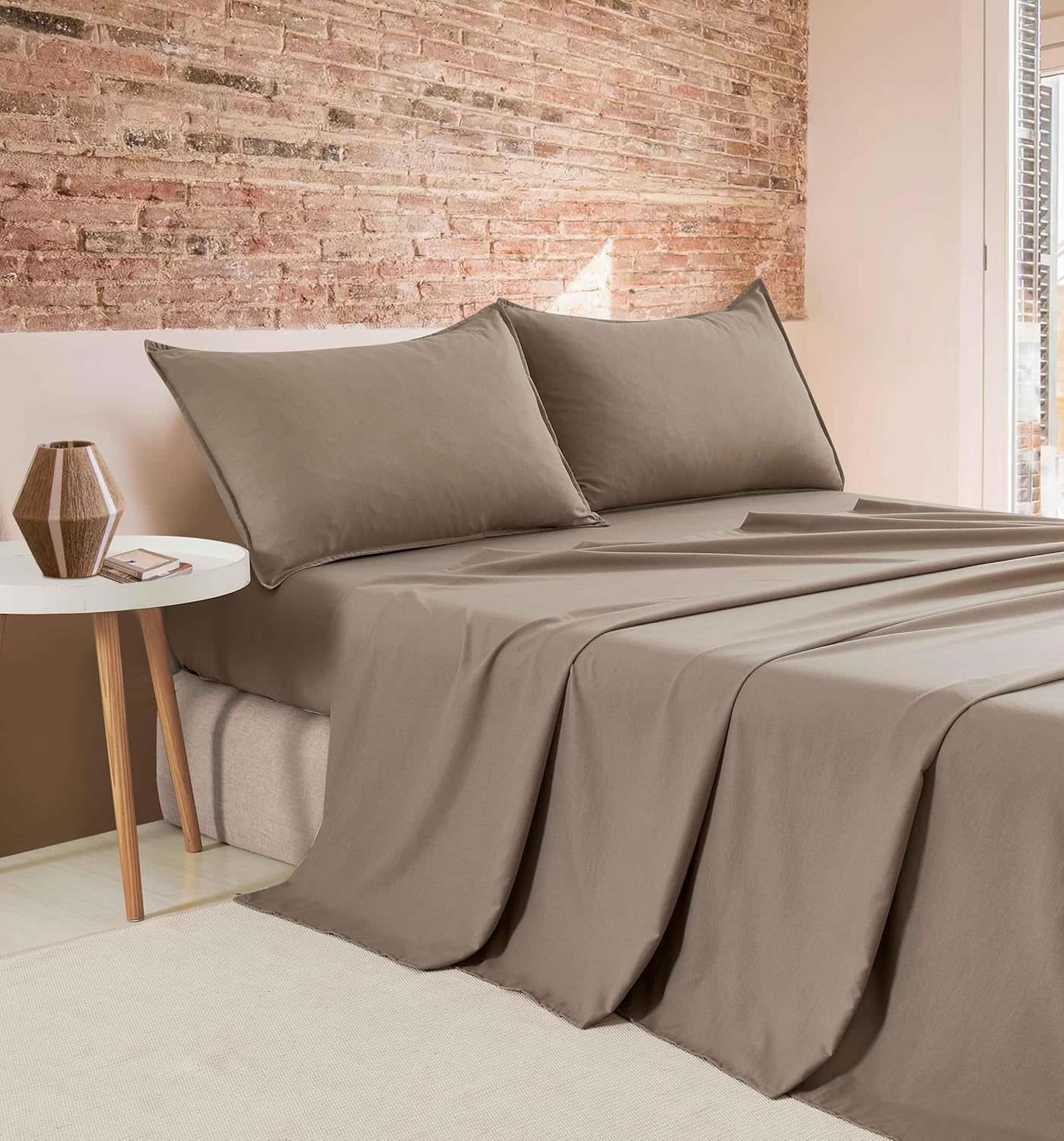 NNEDSZ Vintage Washed Microfibre Sheet Set (Truffle, Double) - Your Home