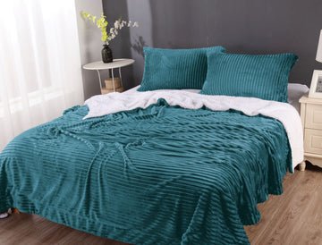 NNEDSZ stripe flannel sherpa blanket king teal - Your Home